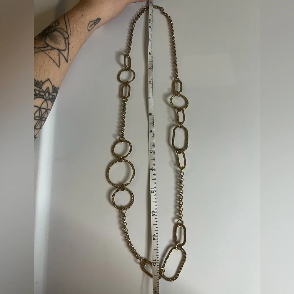 Gold Plated Circle Chain Long Necklace - Picture 4 of 5